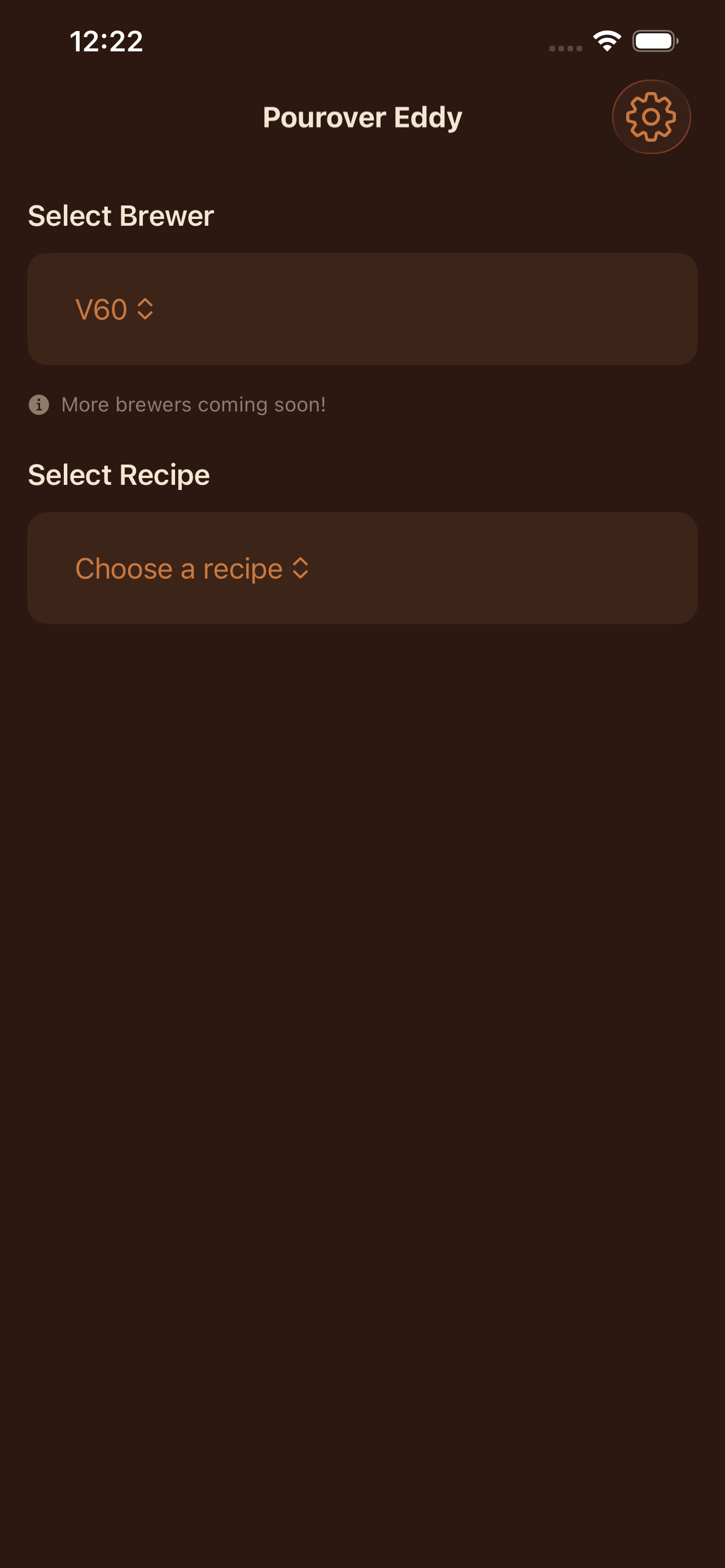 Landing page with brewer and recipe selection